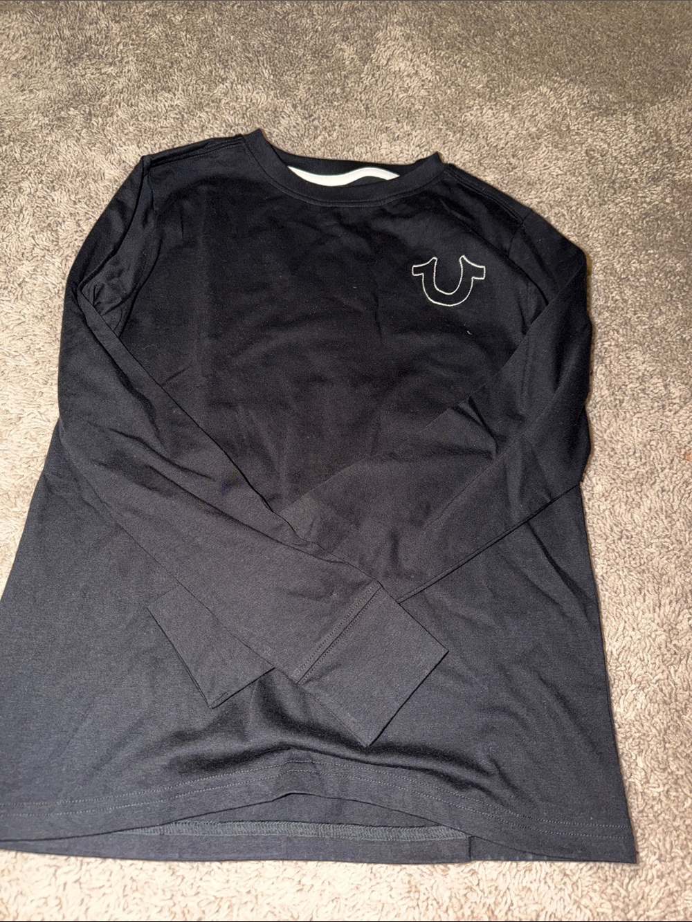 True Religion Black Long Sleeve Tee with Contrast Logo